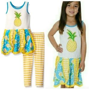 Jelly The Pug Girls Pineapple Tiered Knit Dress Legging Set Outfit size 5 6 NWT